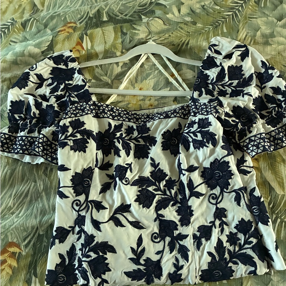 ANTONIO MELANI Navy Floral Embroidered Blouse